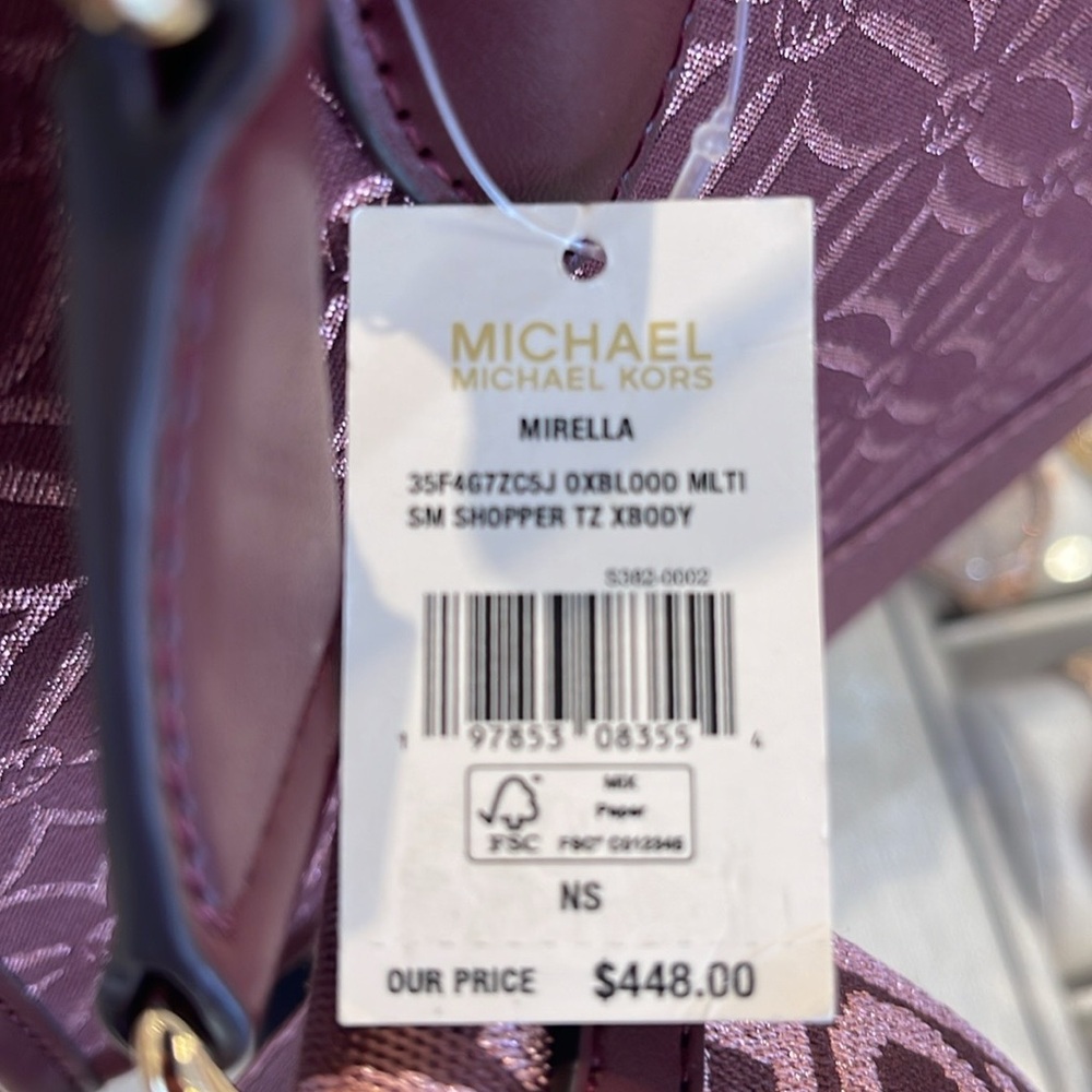 Michael Kors Mirella Small Metallic Logo Jacquard Crossbody Bag Oxblood Multi - Picture 14 of 16